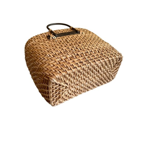 Rigid Heavy Rattan Woven Magazine Basket Metal Handles - Picture 8 of 8
